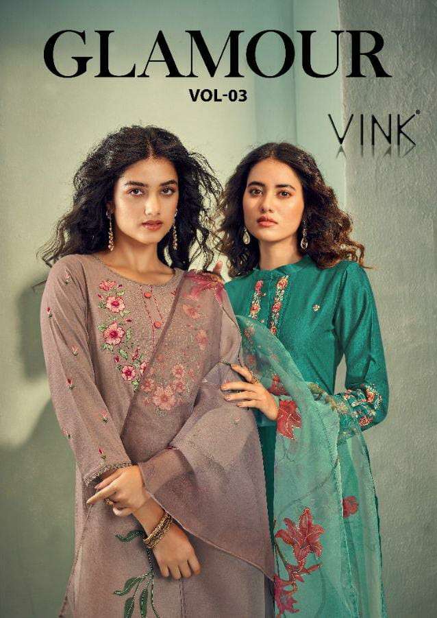 VINK GLAMOUR DESIGNER HANDWORK SILK KURTI WITH PENT AND ORGANZA DUPATTA FESTIVAL WEAR READYMADE SUITS IN WHOLESALE RATE 