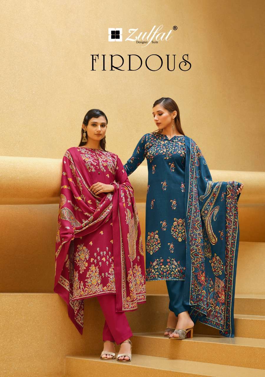 ZULFAT FIRDOUS DESIGNER WOOL PASHMINA PRINTED WINTER WEAR SUITS IN WHOLESALE RATE 