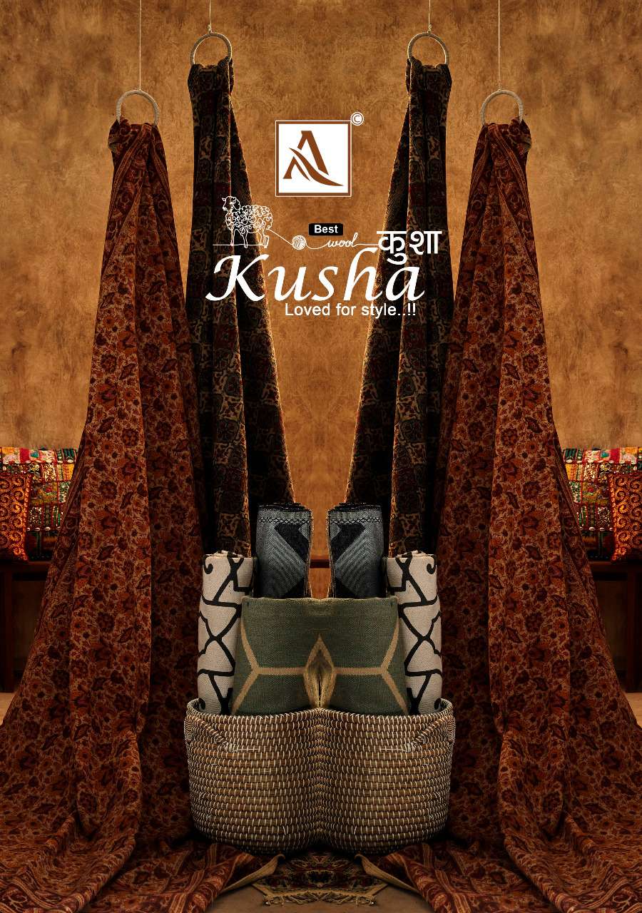 ALOK SUIT KUSHA DESIGNER EMBROIDERY WORK WITH PASHMINA DIGITAL PRINTED WINTER WEAR SUITS IN WHOLESALE RATE 