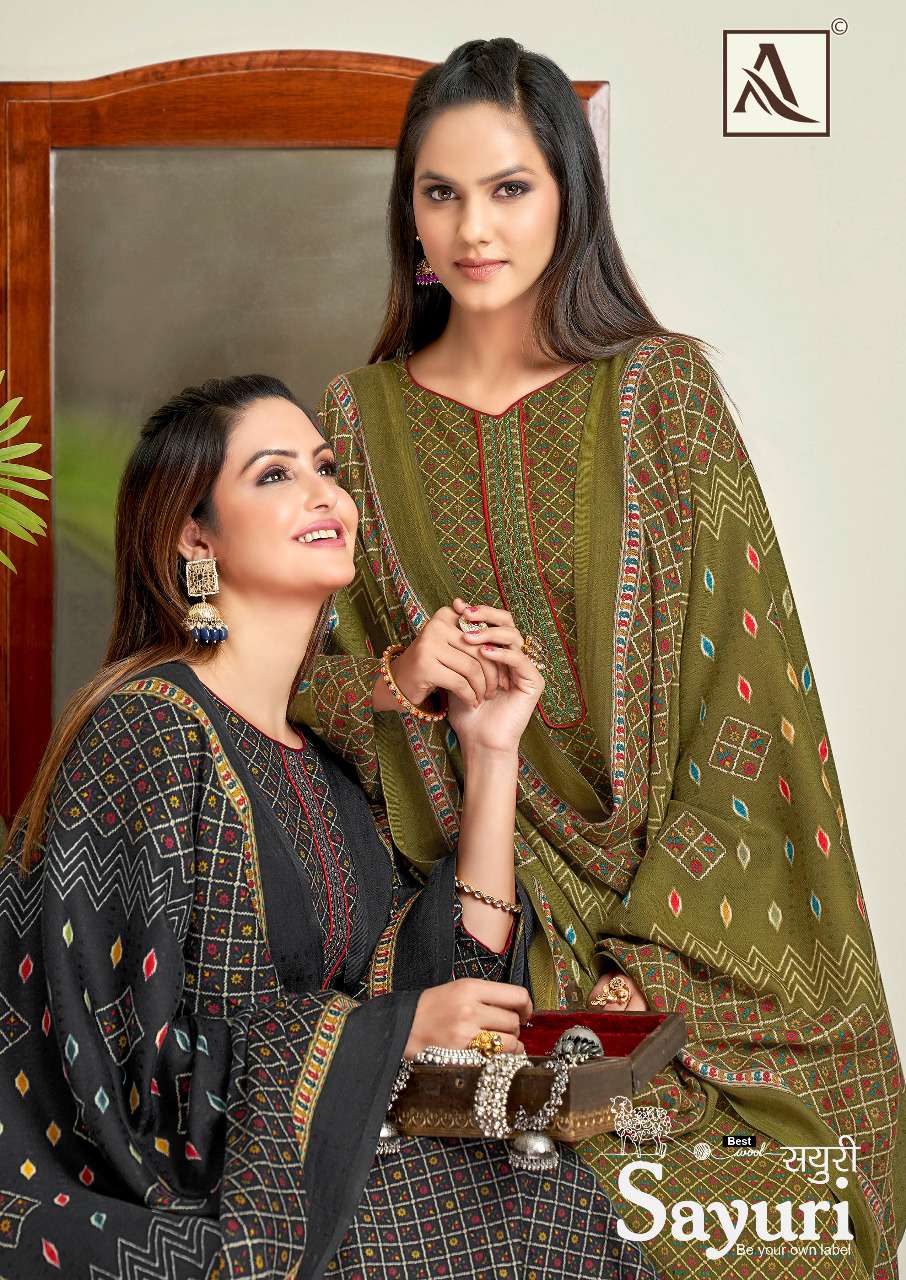 ALOK SUIT SAYURI DESIGNER NECK EMBROIDERY WITH PASHMINA PRINTED WINTER WEAR SUITS IN WHOLESALE RATE 