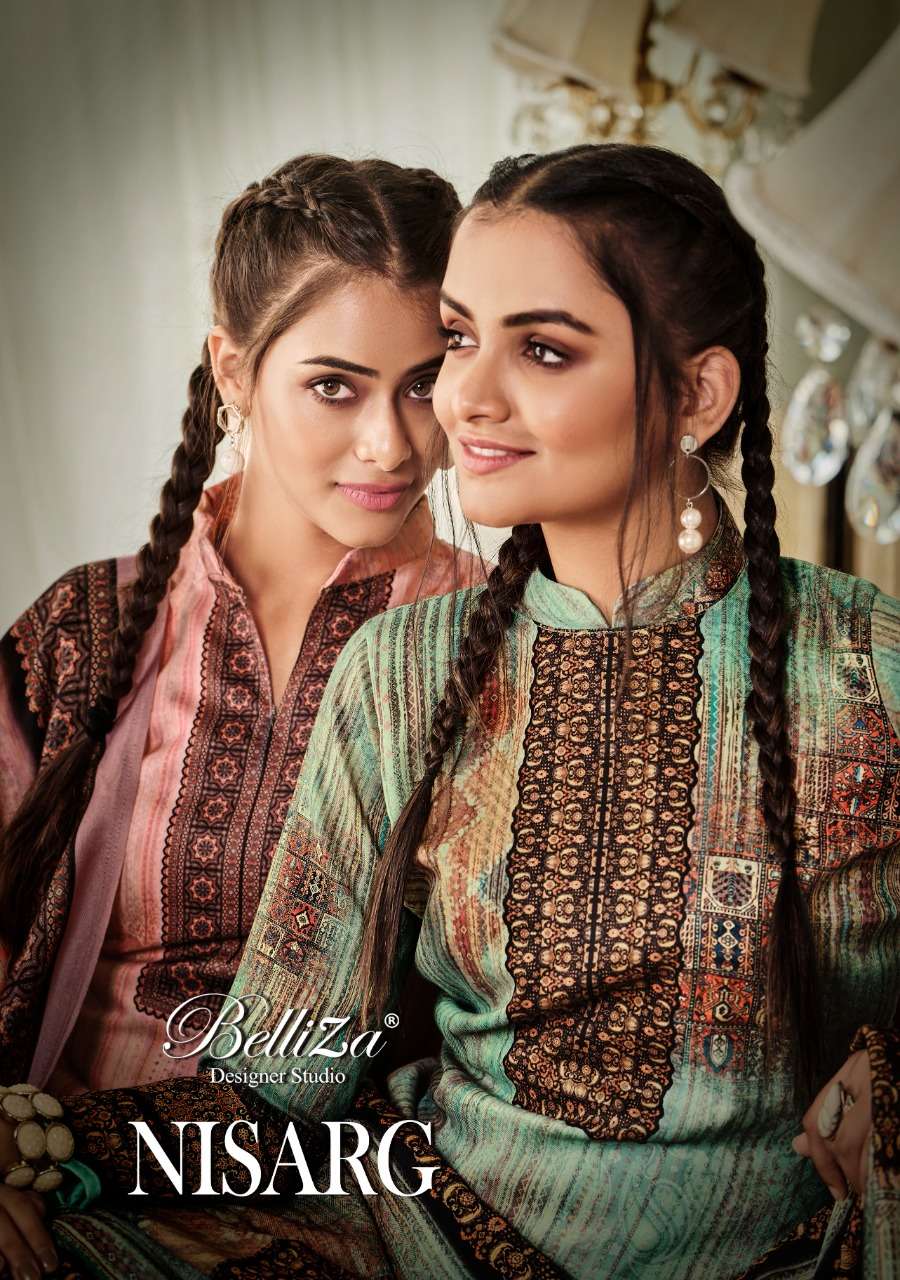 BELLIZA NISARG DESIGNER WOOL PASHMINA DIGITAL PRINTED SUITS WINTER WEAR COLLECTION IN WHOLESALE RATE 