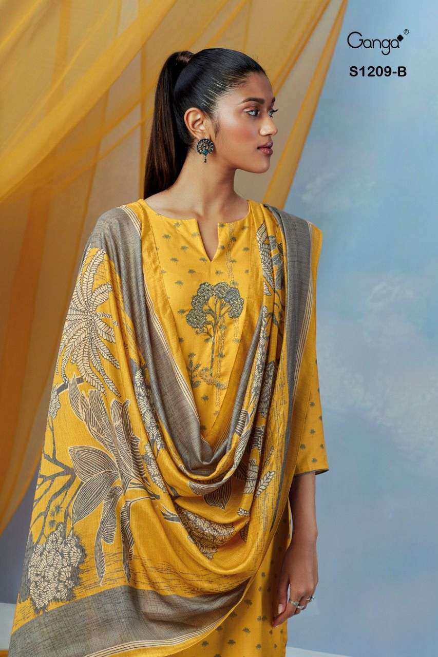 GANGA KEYA 1209 DESIGNER EMBROIDERY WITH WOOL PASHMINA PRINTED WINTER WEAR SUITS IN WHOLESALE RATE 