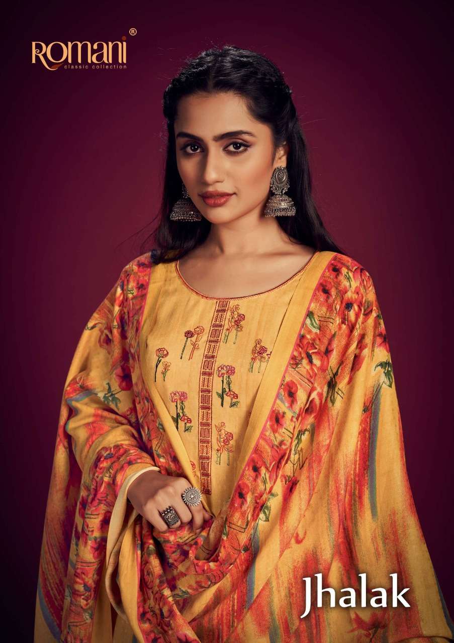 ROMANI JHALAK DESIGNER PASHMINA EMBROIDERED WINTER WEAR SUITS IN WHOLESALE RATE 