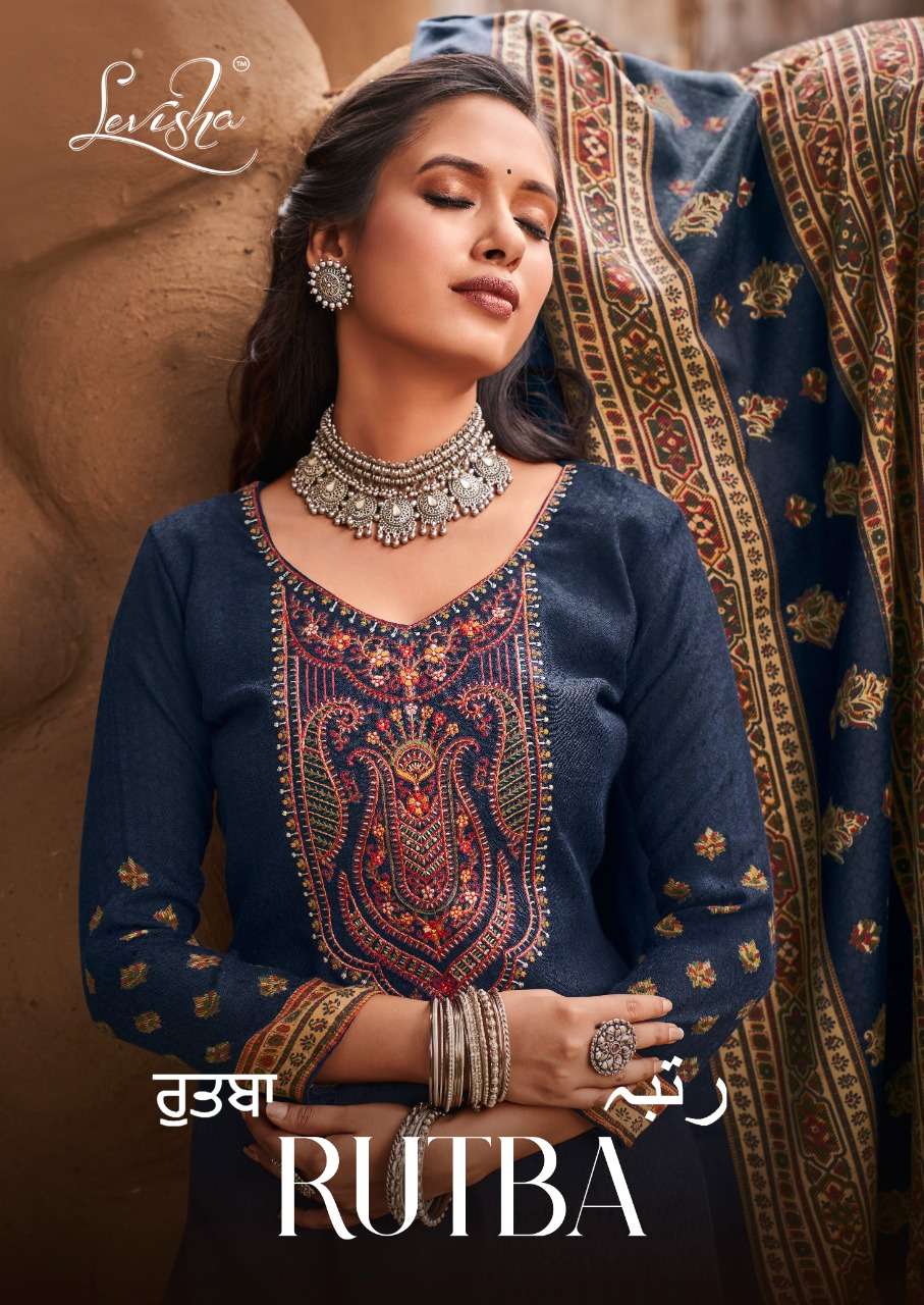 LEVISHA RUTBA DESIGNER SELF EMBROIDERY WITH PASHMINA PRINTED WINTER WEAR SUITS IN WHOLESALE RATE 