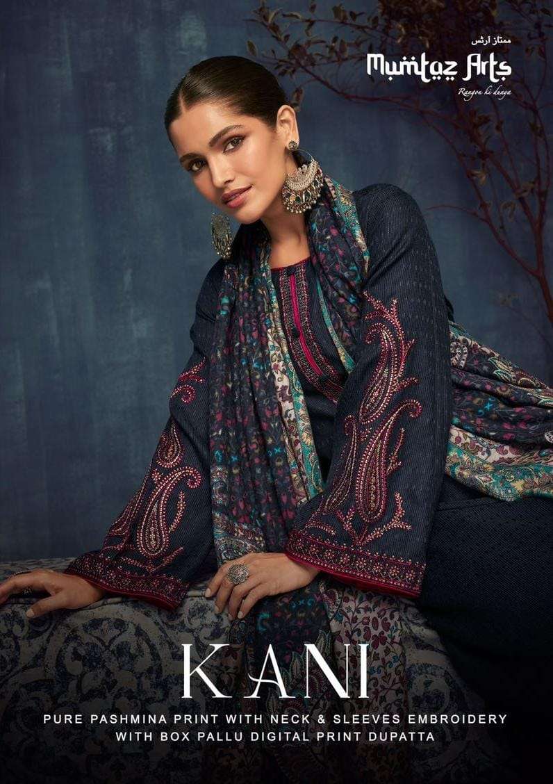 MUMTAZ ARTS KANI DESIGNER EMBROIDERY WORK WITH DIGITAL TWILL PASHMINA PRINTED WINTER WEAR SUITS IN WHOLESALE RATE 