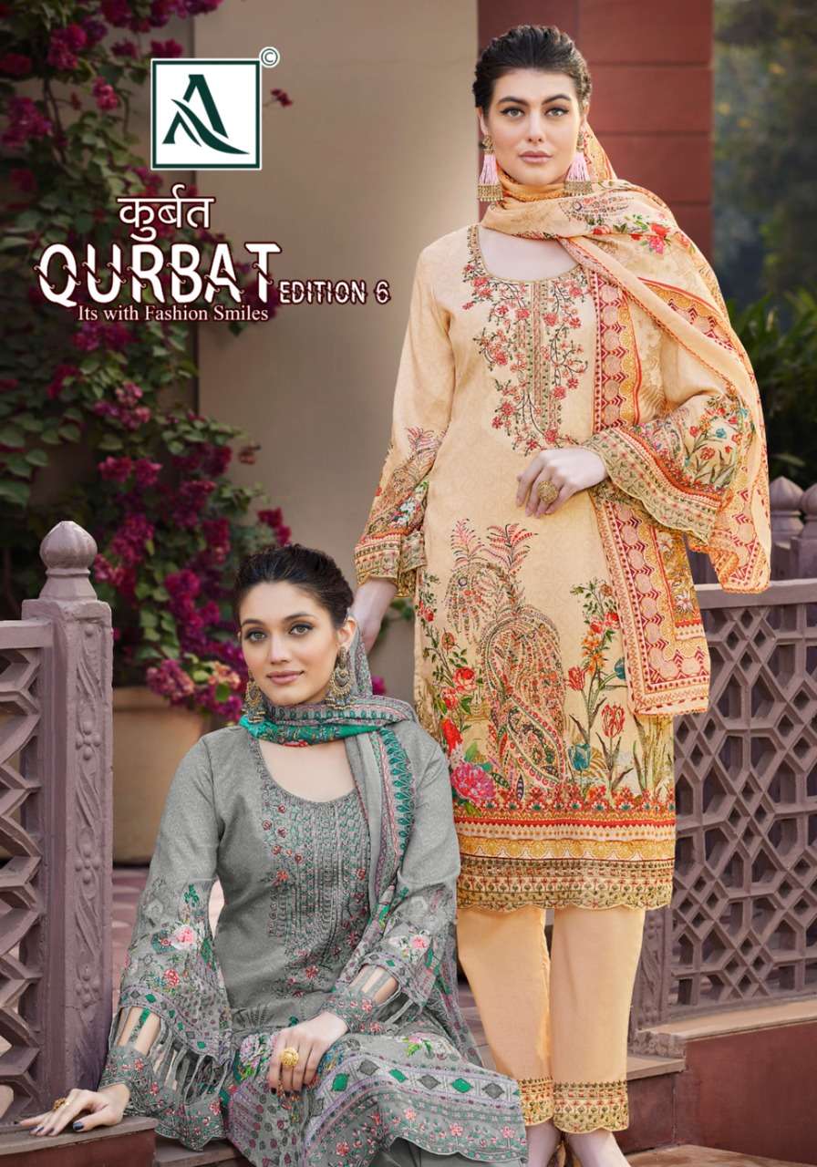 ALOK SUIT QURBAT 6 DESIGNER EMBROIDERY WORK WITH COTTON DIGITAL PRINTED SUITS IN WHOLESALE RATE 