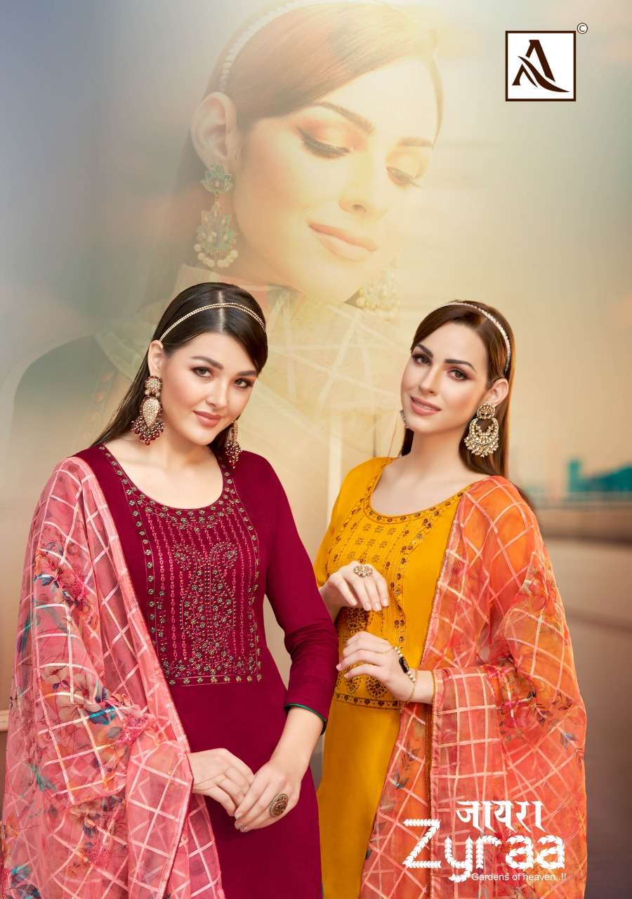 ALOK SUIT ZYRAA DESIGNER JAM DYED EMBROIDERED SUITS IN WHOLESALE RATE 