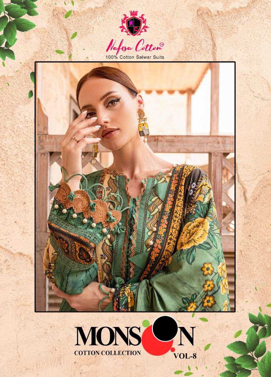 NAFISHA MONSOON COTTON COLLECTION VOL 8 DESIGNER COTTON PRINTED DAILY WEAR SUITS IN WHOLESALE RATE 
