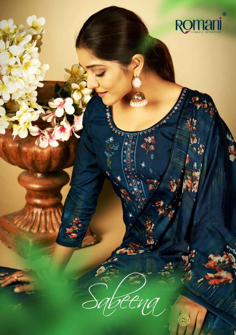 ROMANI SABEENA DESIGNER SWAROVSKI WORK AND EMBROIDERY WORK AND COTTON DIGITAL PRINTED SUITS IN WHOLESALE RATE 