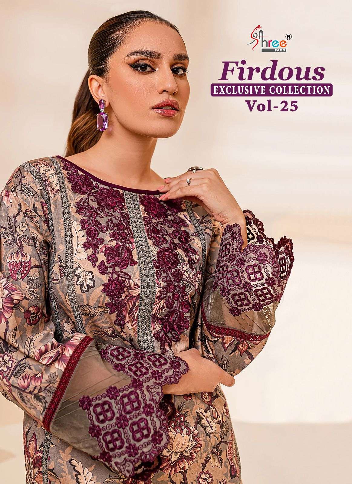 SHREE FAB FIRDOUS EXCLUSIVE COLLECTION VOL 25 DESIGNER EMBROIDERY PATCHES WITH COTTON PRINTED SUITS IN WHOLESALE RATE 