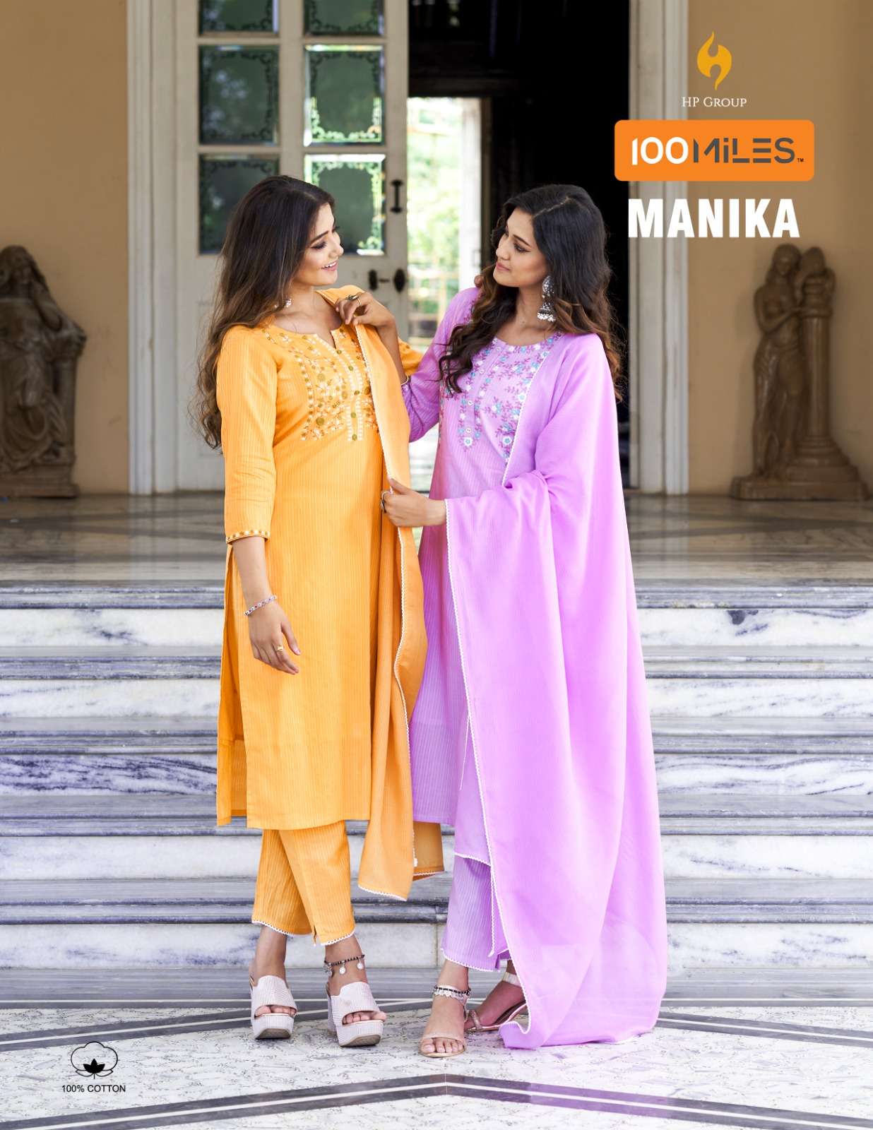 100 MILES MANIKA DESIGNER COTTON EMBROIDERY WORK KURTI WITH PANT AND DUPATTA READYMADE SET IN BEST WHOLESALE RATE 