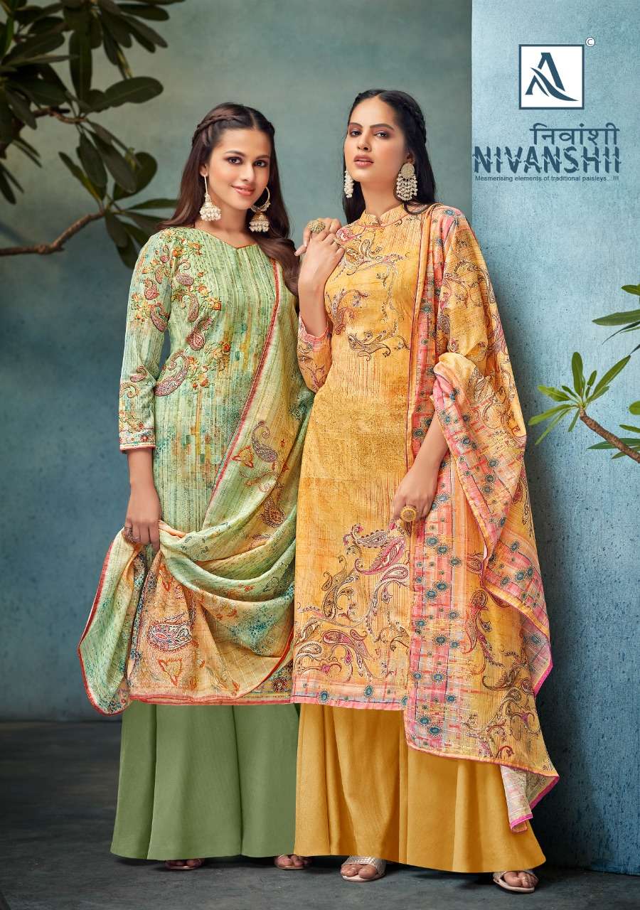 ALOK SUITS NIVANSHII MUSLIN COTTON WITH SEQUENCE EMBROIDERY DESIGNER SUITS WHOLESALER SURAT