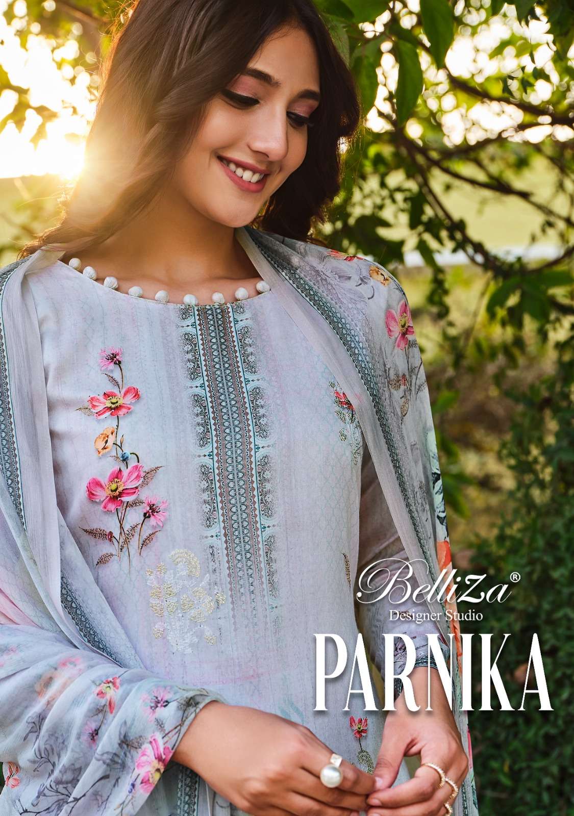 BELLIZA PARNIKA DESIGNER JAM COTTON DIGITAL PRINT WITH EMBROIDERY WORK HEAVY PARTYWEAR SUITS IN BEST WHOLESALE PRICE 