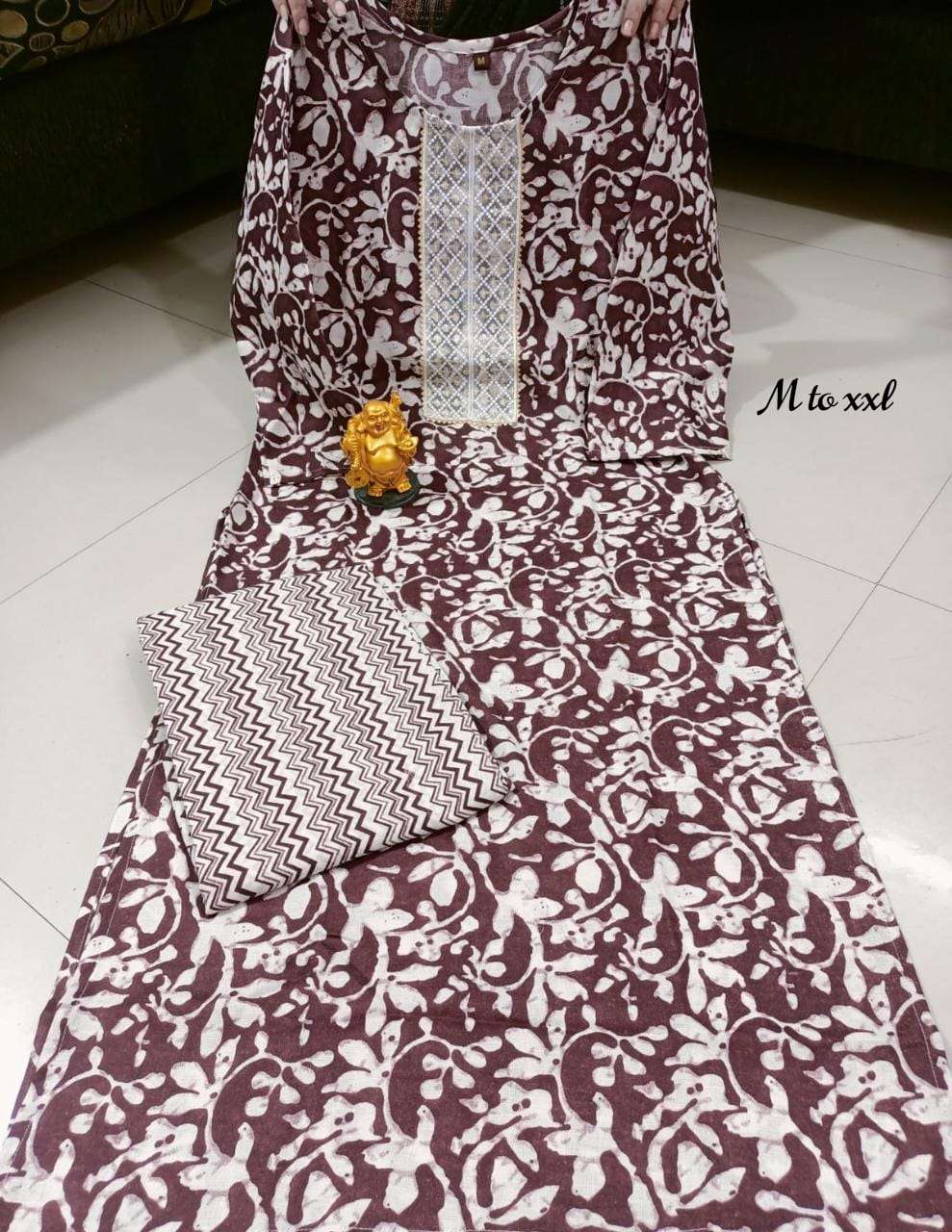 BROWN STRAIGHT PATTERN COTTON PRINTED KURTI WITH PANT COLLECTION WHOLESALER SURAT