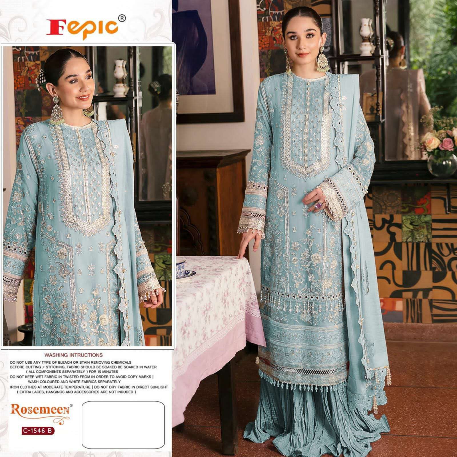 FEPIC ROSEMEEN D NO.C 1546 DESIGNER ORGANZA EMBROIDERY WORK WITH HEAVY PAKISTANI REPLICA SUITS WHOLESALE 