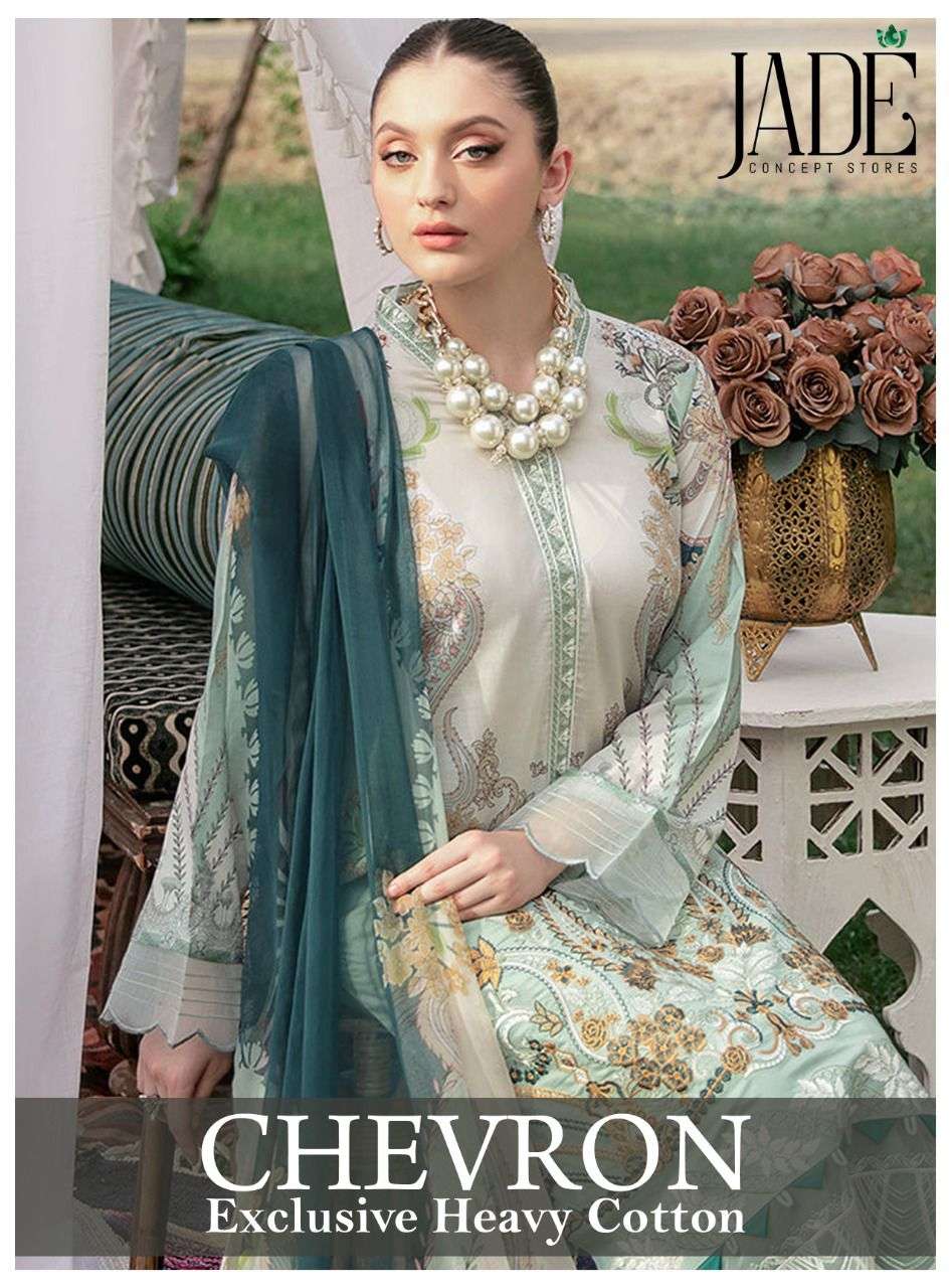 JADE CONCEPT STORE CHEVRON EXCLUSIVE HEAVY LAWN COLLECTION DESIGNER LAWN COTTON PRINTED PAKISTANI REPLICA LOW RANGE SUITS IN BEST WHOLESALE RATE 
