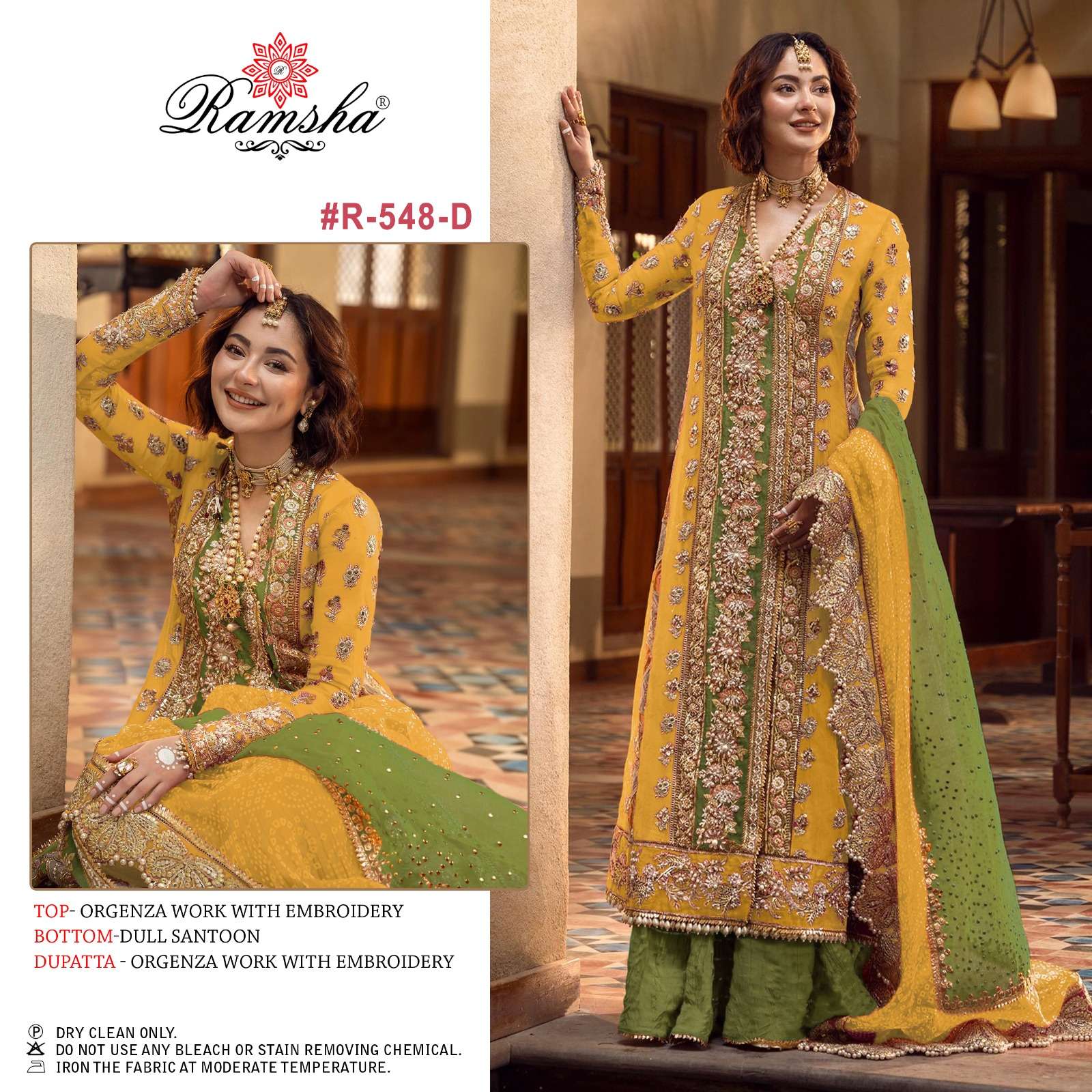 RAMSHA R-548-D NX DESIGNER ORGANZA HEAVY EMBROIDERY WORK PAKISTANI REPLICA SUITS IN BEST WHOLESALE RATE