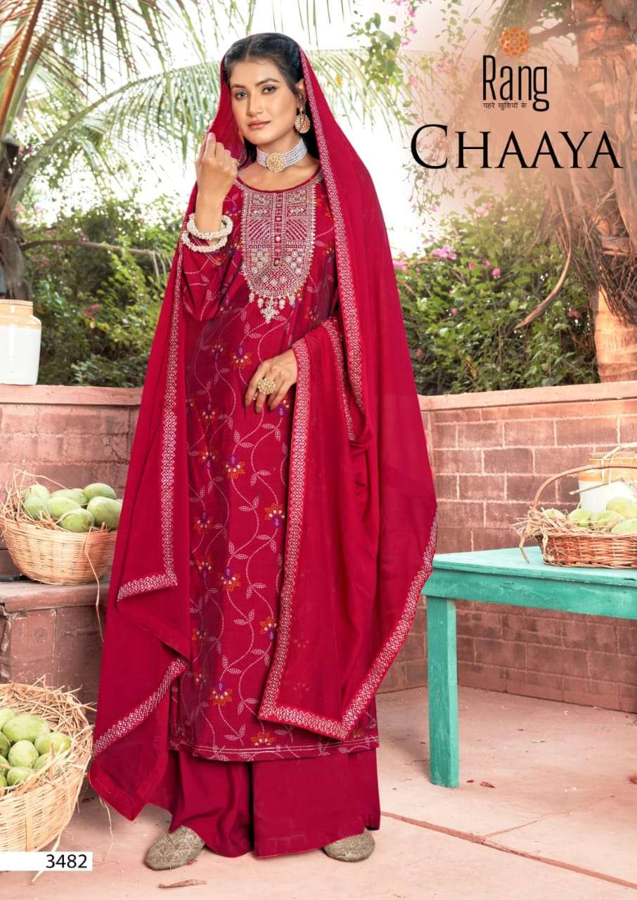 RANG CHAAYA DESIGNER MUSLIN PRINTED FOIL WITH SEQUENCE WORK SUITS IN BEST WHOLESALE RATE