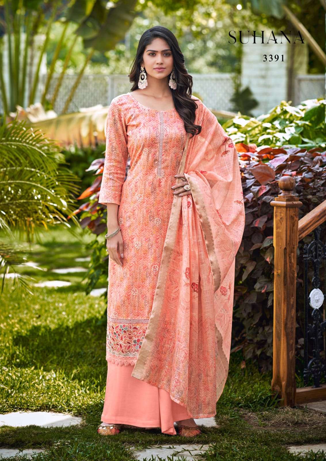 RANG SUHANA DESIGNER PRINTED LINEN CHECKS WITH FANCY WORK HEAVY SUITS WHOLESALE 