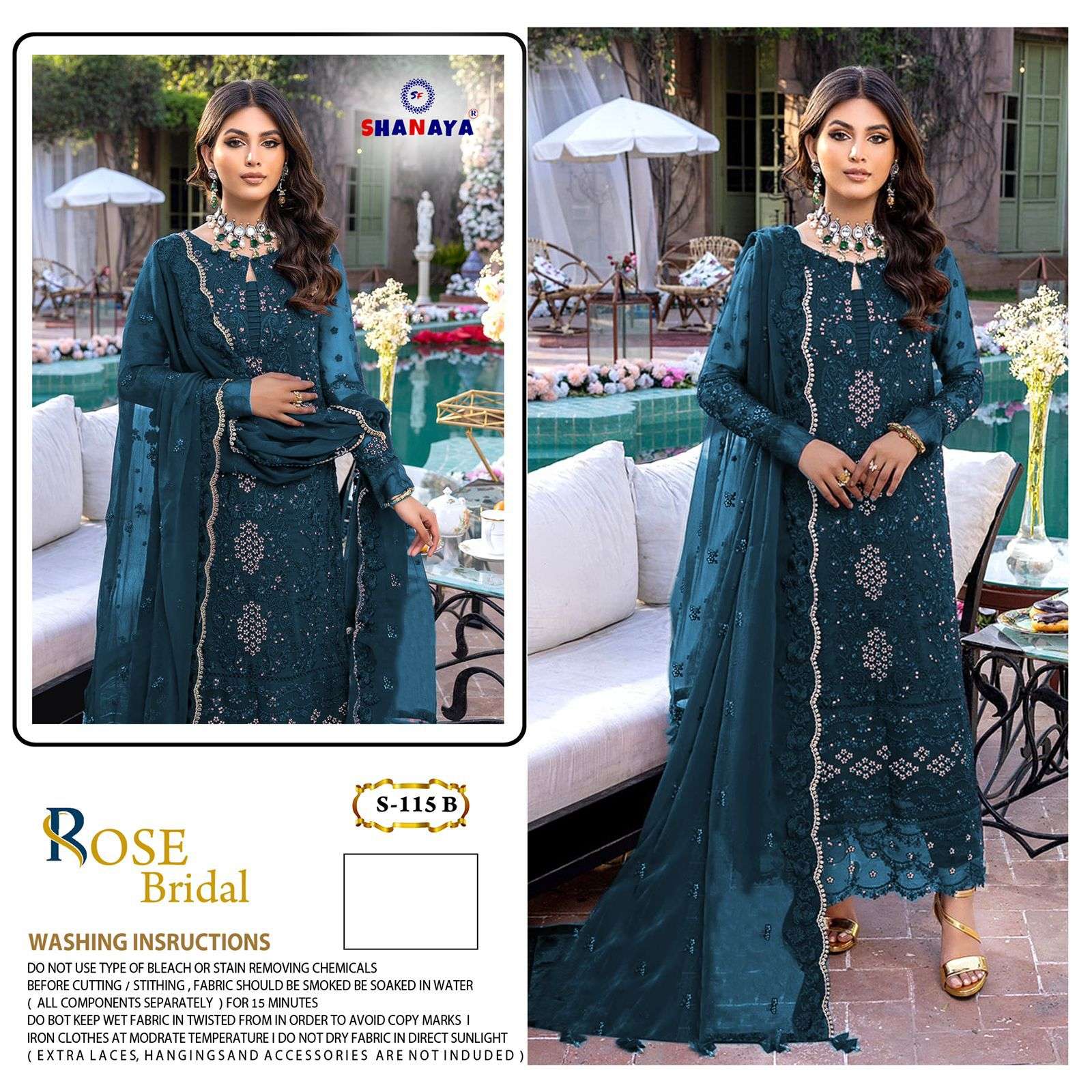SHANAYA ROSE BRIDAL S 115 EDITION DESIGNER FOX GEORGETTE WITH HEAVY EMBROIDERY WORK PAKISTANI REPLICA SUITS WHOLESALE RATE