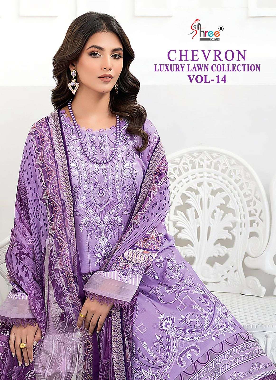 SHREE FABS CHEVRON LUXURY LAWN COLLECTION VOL 14 LAWN COTTON PRINT WITH  EMBROIDERED SALWAR KAMEEZ WHOLESALER 