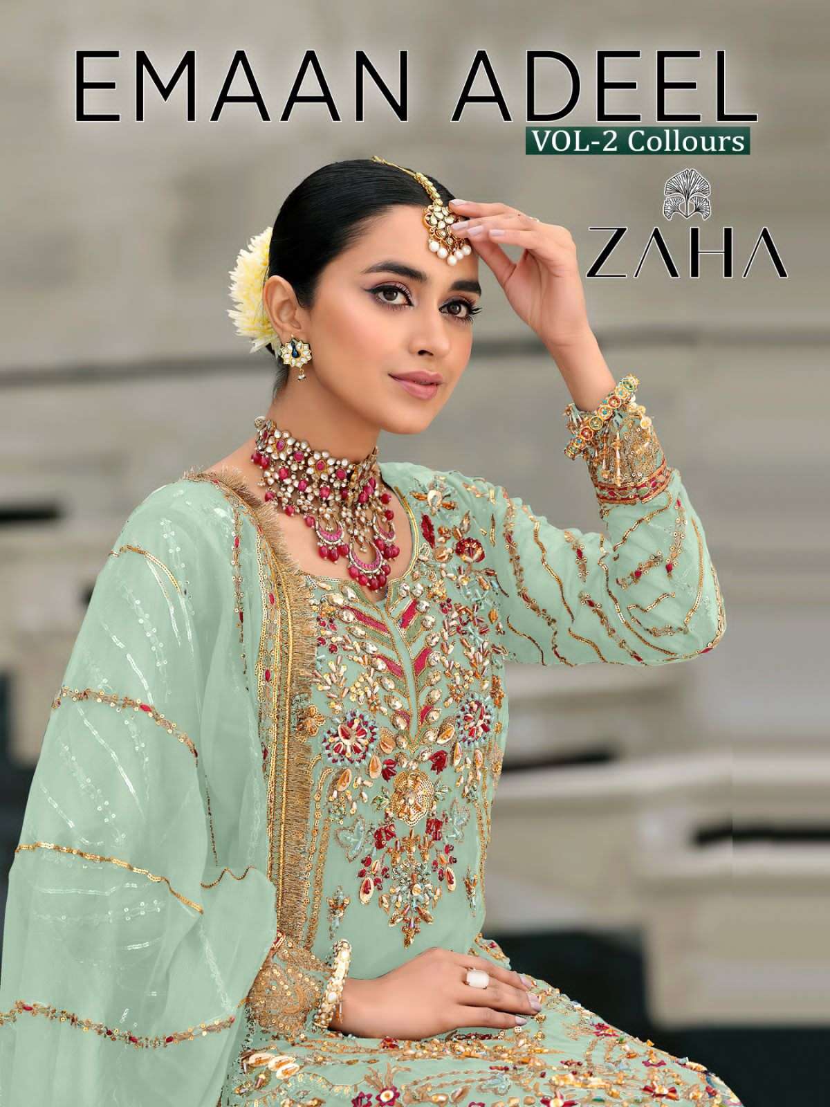 ZAHA D.NO.10031 DESIGNER GEORGETTE WITH HEAVY EMBROIDERY WORK PAKISTANI REPLICA SUITS WHOLESALE 
