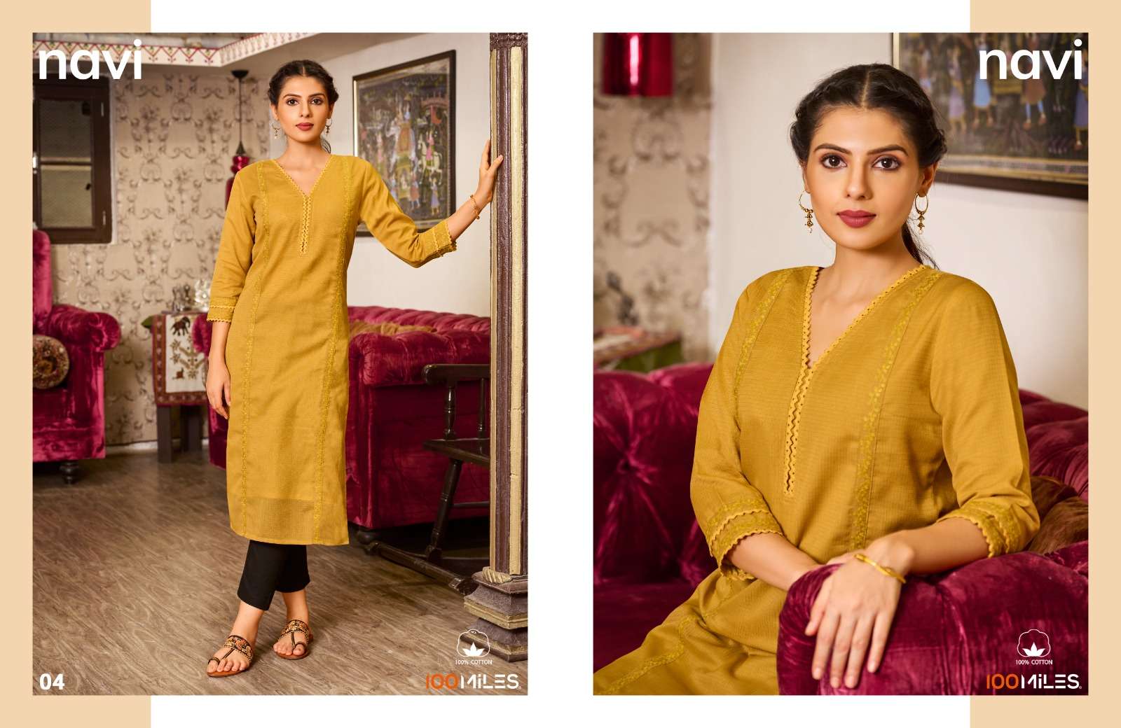 100 MILES NAVI DESIGNER COTTON SELF EMBROIDERY WORK CASUAL WEAR KURTIS IN BEST WHOLESALE RATE