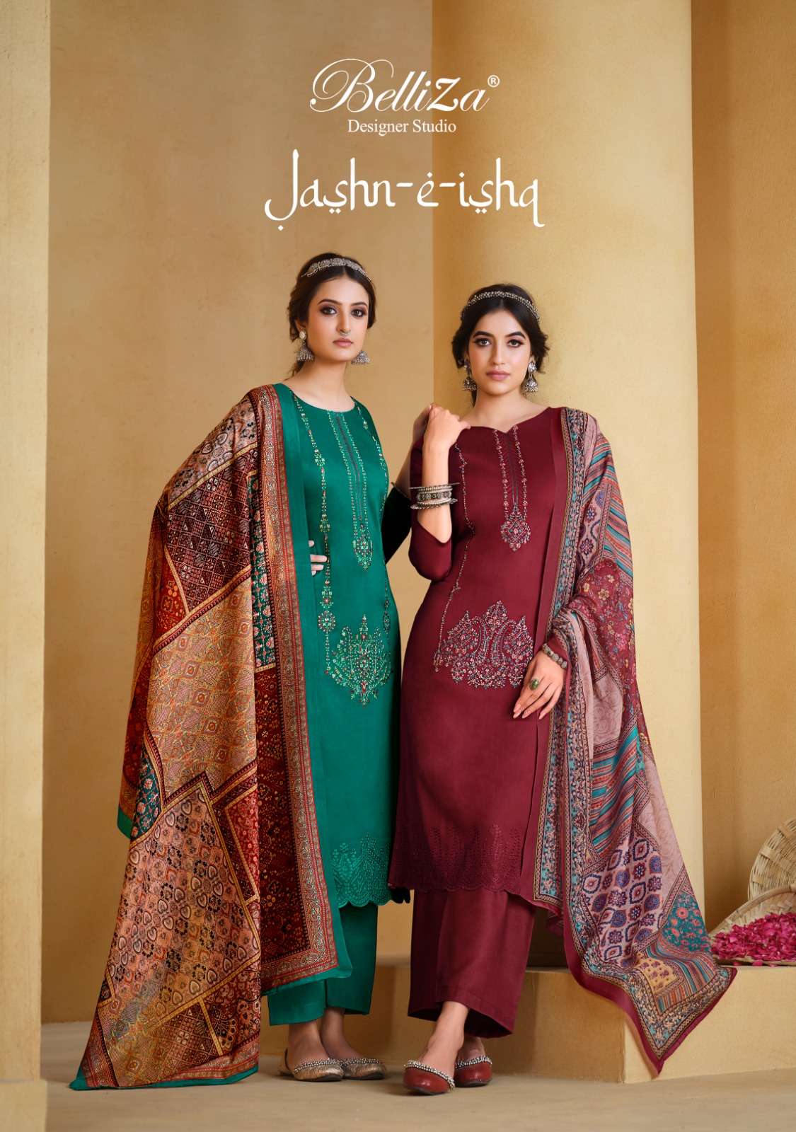 BELLIZA JASHN E ISHQ DESIGNER JAM WITH HEAVY EMBROIDERY WORK PARTYWEAR SUITS IN BES WHOLESALE RATE