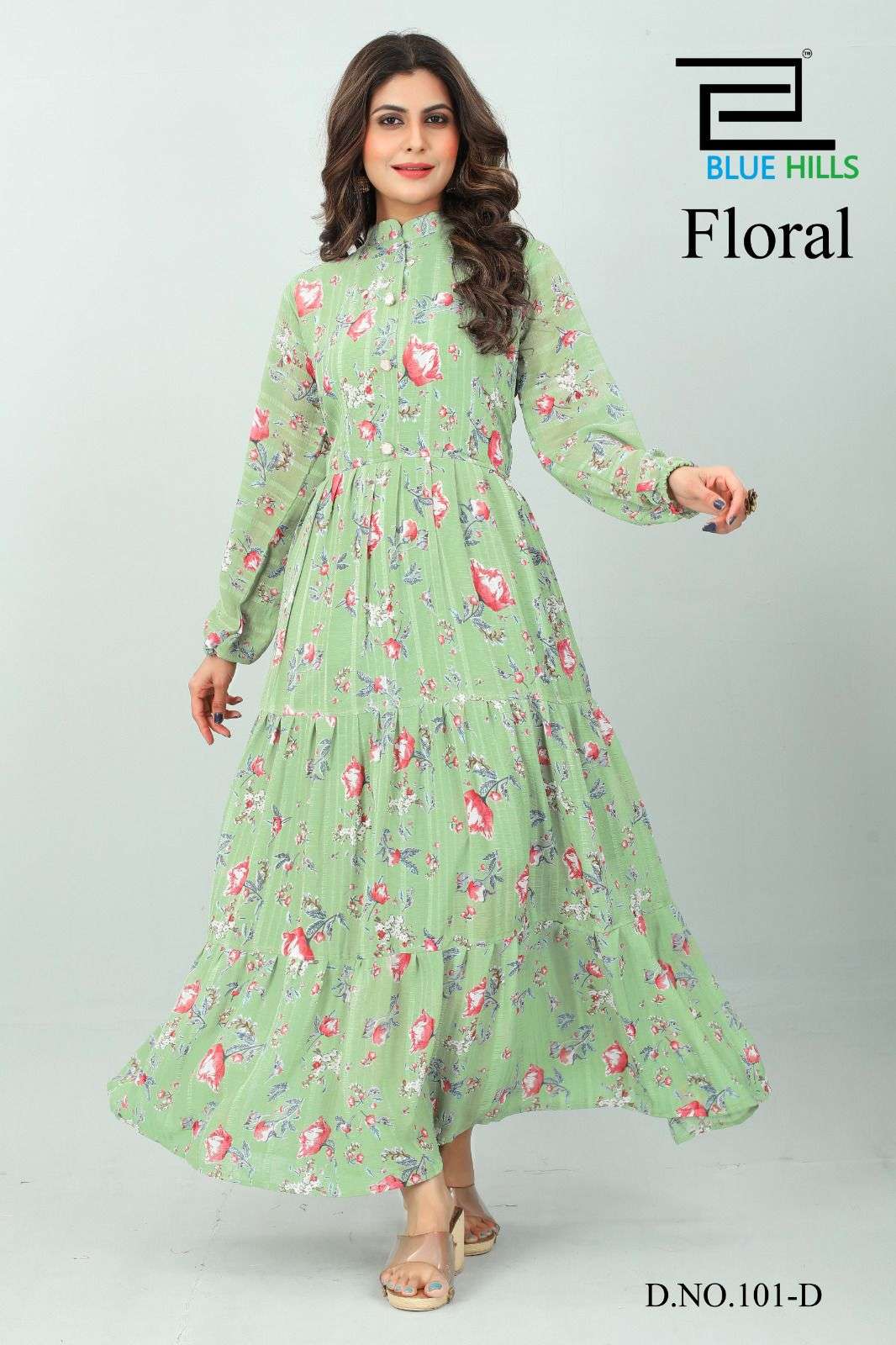 BLUE HILLS FLORAL DESIGNER CHIFFON LINING LONG GOWNS IN BEST WHOLESALE RATE