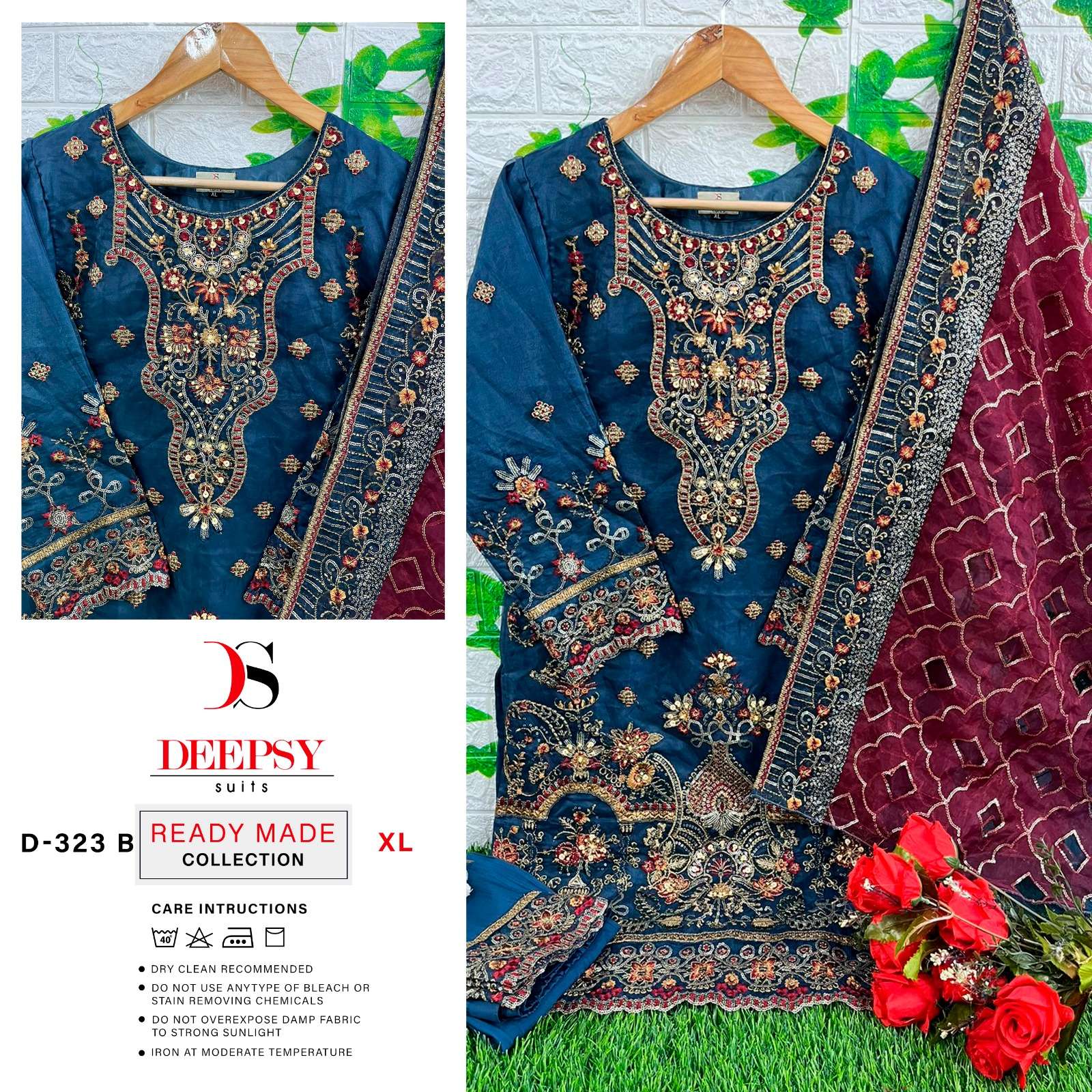 DEEPSY SUITS D 323 B DESIGNER ORGANZA EMBROIDERY WORK HEAVY PAKISTANI REPLICA READYMADE SUITS IN BEST WHOLESALE RATE 