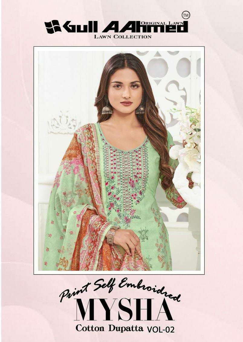 GULAHMED MYSHA SELF EMBROIDERY COLLECTION VOL 2 DESIGNER LAWN COTTON DIGITAL PRINT NECK EMBROIDERY WORK LOW RANGE SUITS IN BEST WHOLESALE RATE