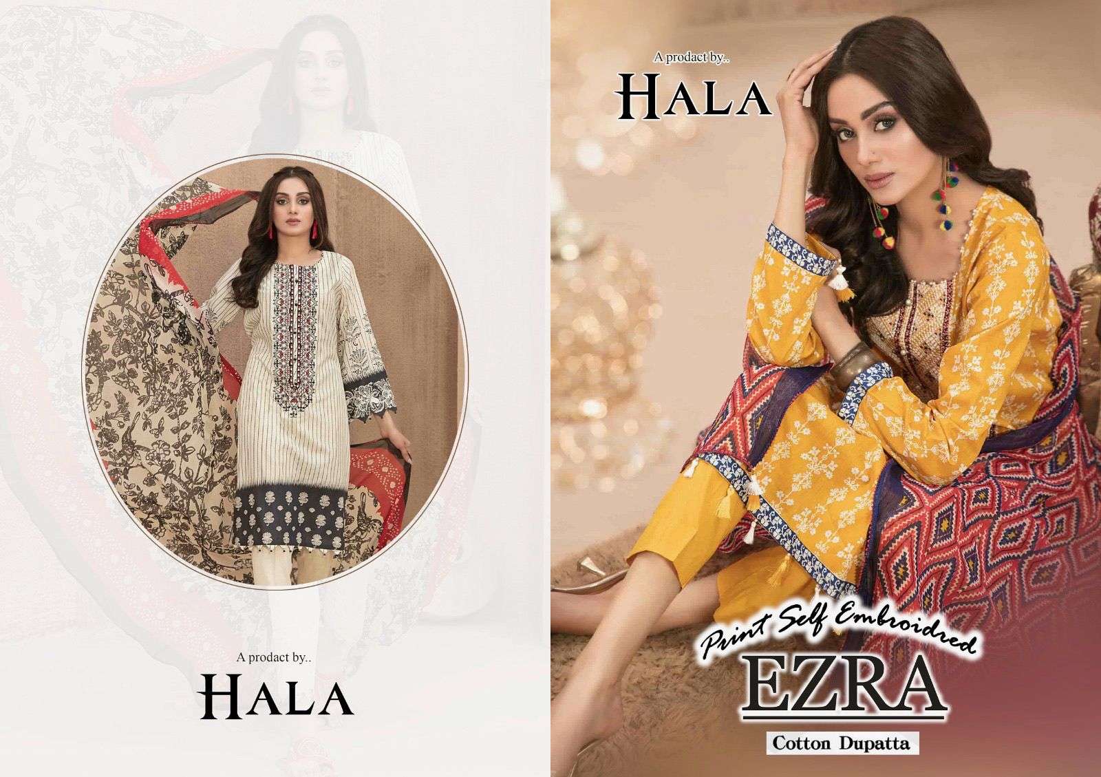 HALA TRADERS EZRA VOL 1 DESIGNER CAMBRIC COTTON SELF EMBROIDERY WORK SUITS FOR WOMEN IN BEST WHOLESALE RATE 
