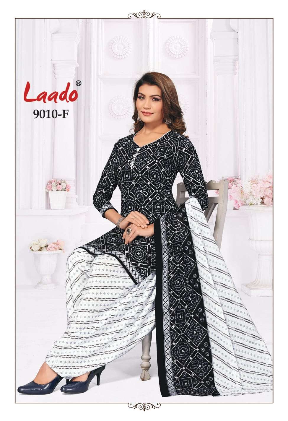 LAADO BLACK AND WHITE DESIGNER COTTON PEINTED LOW RANGE SUITS IN BEST WHOLESALE RATE