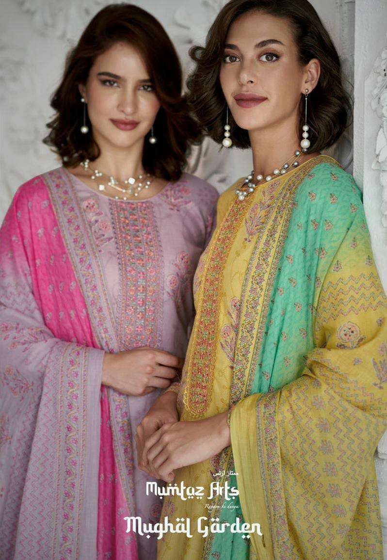 MUMTAZ ARTS MUGHAL GARDEN DESIGNER LAWN CAMBRIC COTTON DIGITAL PRINT WITH EMBROIDERY WORK SUITS WHOLESALE 