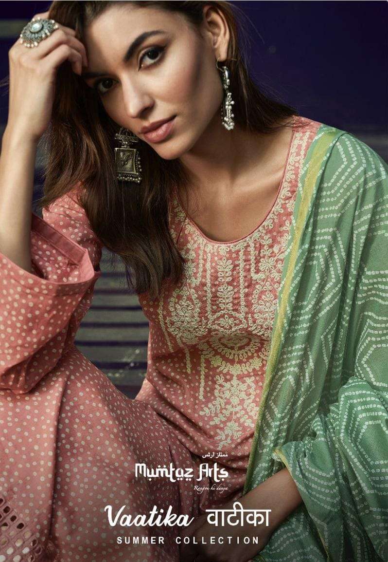 MUMTAZ ARTS VAATIKA DESIGNER LAWN CAMBRIC COTTON DIGITAL PRINT WITH NECK EMBROIDERY WORK SUITS IN BEST WHOLESALE RATE