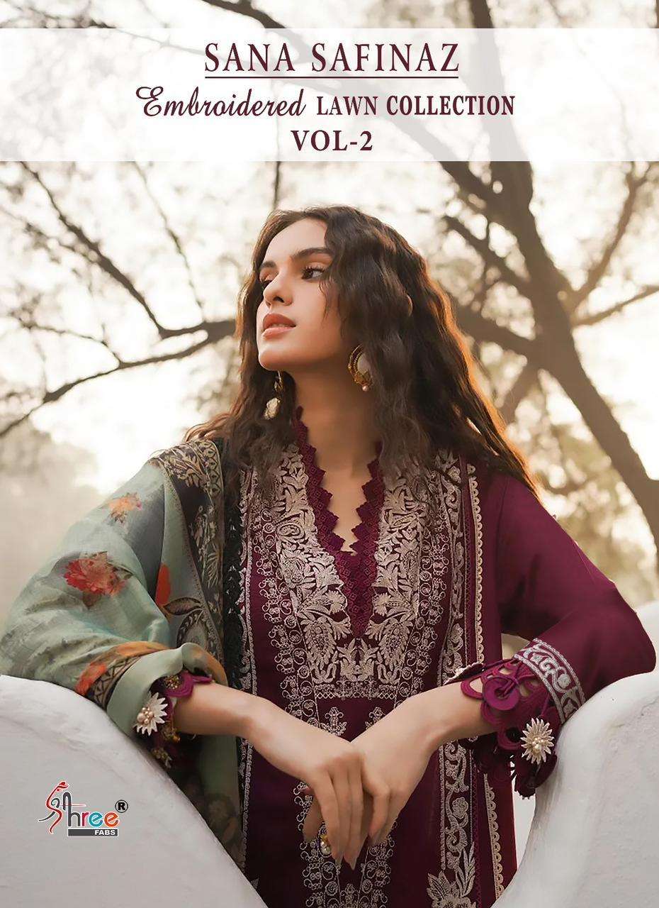 SHREE FAB SANA SAFINAZ EMBROIDERED LAWN DUPATTA VOL 2 DESIGNER HEAVY WORK PARTYWEAR PAKISTANI REPLICA SUITS IN BEST WHOLESALE RATE 
