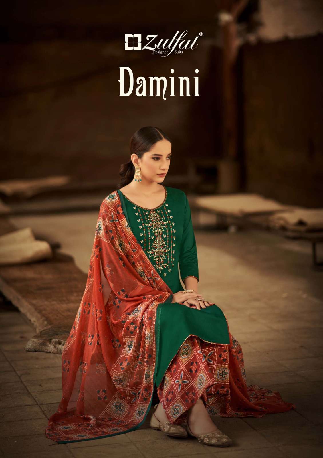 ZULFAT DESIGNER DAMINI DESIGNER JAM COTTON WOTH HEAVY EMBROIDERY WORK SUITS IN BEST WHOLESALE RATE