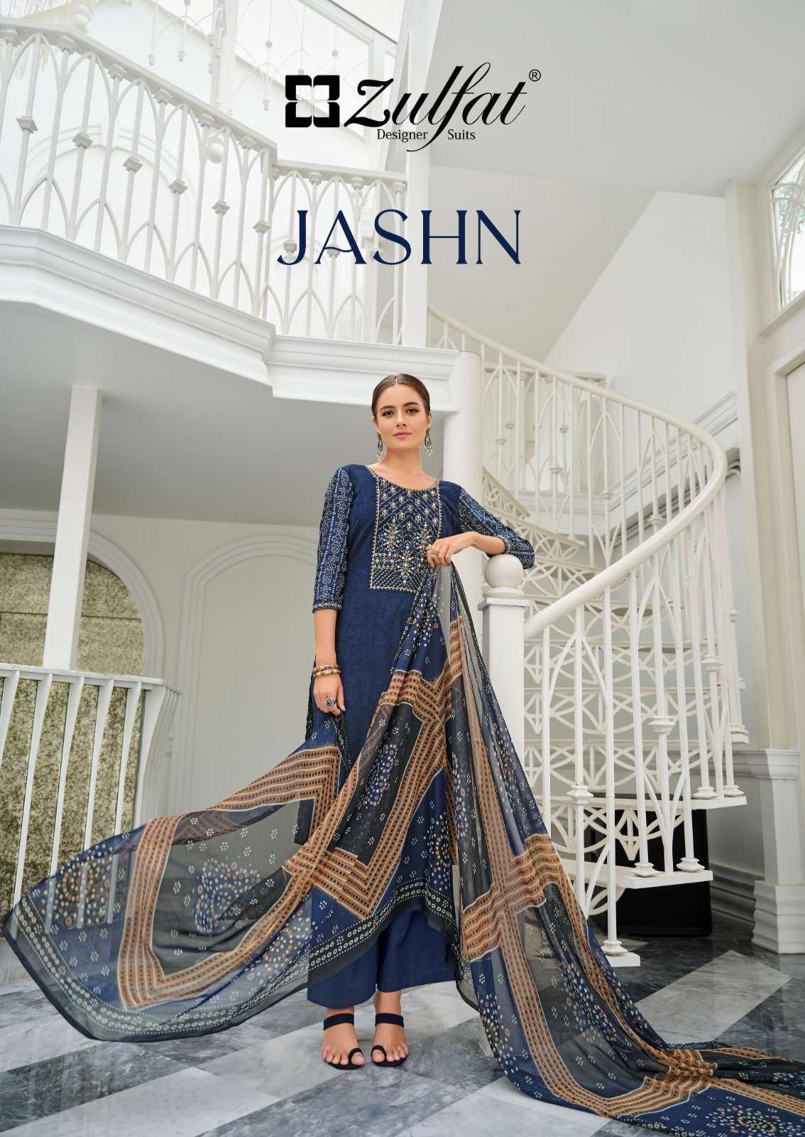 ZULFAT DESIGNER JASHN DESIGNER VISCOSE RAYON PRINT WITH EMBROIDERY SEQUENCE WORK SUITS IN BEST WHOLESALE RATE 
