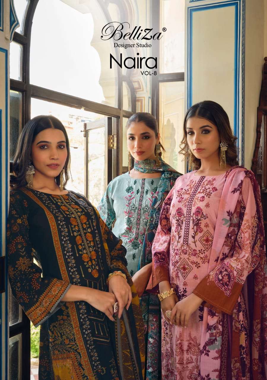 BELLIZA NAIRA VOL 8 DESIGNER COTTON DIGITAL PRINT WITH SELF EMBROIDERY WORK SUITS IN BEST WHOLESALE RATE