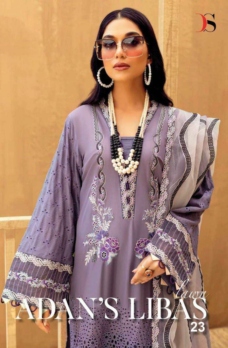 DEEPSY SUITS ADNAN LIBAS LAWN COLLECTION-23 DESIGNER CAMBRIC COTTON SELF EMBROIDERY WORK PAKISTANI REPLICA SUITS IN BEST WHOLESALE RATE