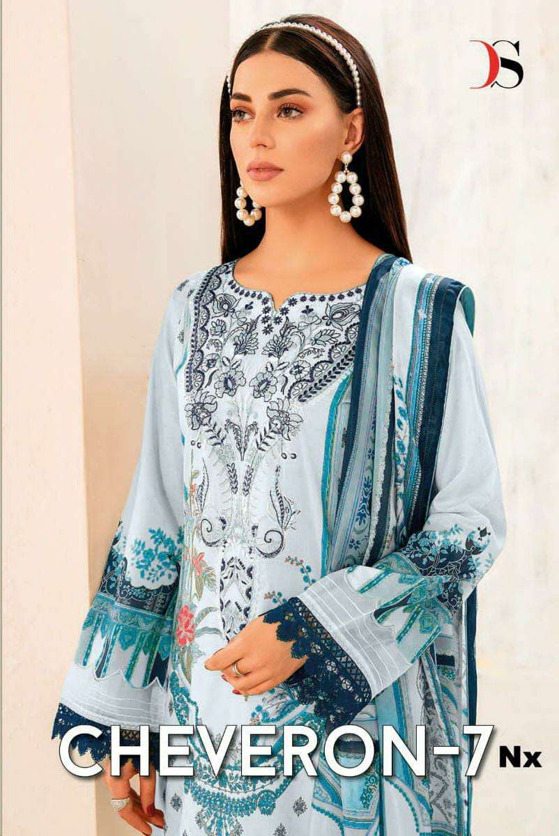 DEEPSY SUITS CHEVRON LAWN 7 NX DESIGNER COTTON PRINT WITH SELF EMBROIDERY AND PATCHWORK PAKISTANI REPLICA SUITS WHOLESALE 