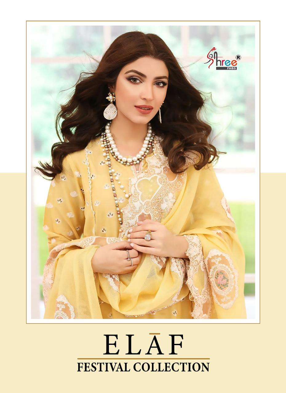 SHREE FAB ELAF FESTIVAL COLLECTION DESIGNER COTTON SELF EMBROIDERY WORK PAKISTANI REPLICA HEAVY WORK SUITS IN BEST WHOLESALE RATE