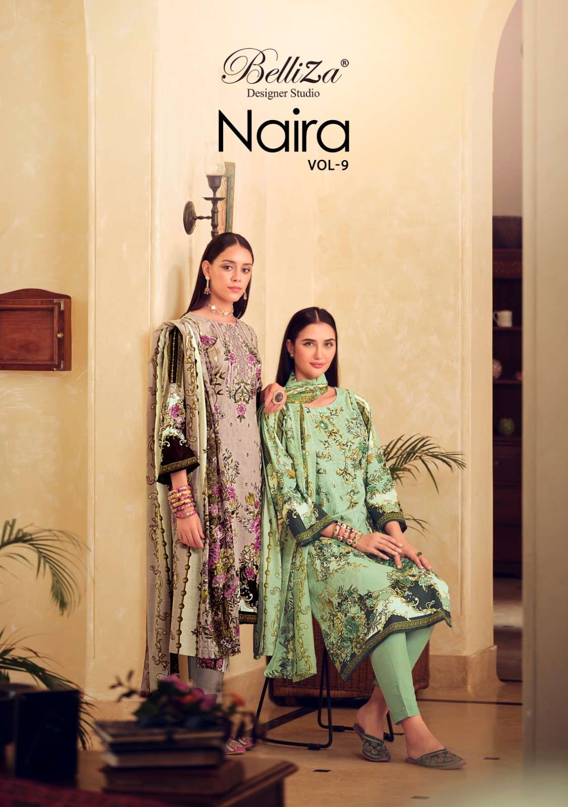 BELLIZA NAIRA VOL 9 DESIGNER COTTON DIGITAL PRINT WITH HEAVY SELF EMBROIDERY WORK SUITS IN BEST WHOLESALE RATE