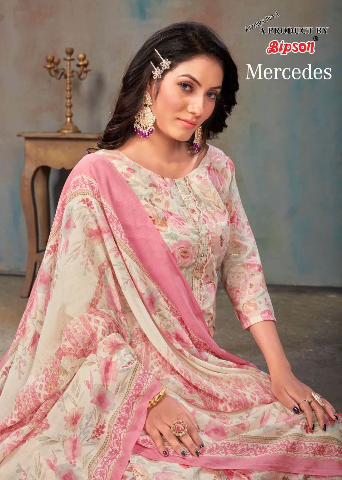 BIPSON MERCEDES_2037 DESIGNER COTTON FOIL PRINTED WITH KHATLI WORK STYLISH READYMADE SUITS WHOLESALE 