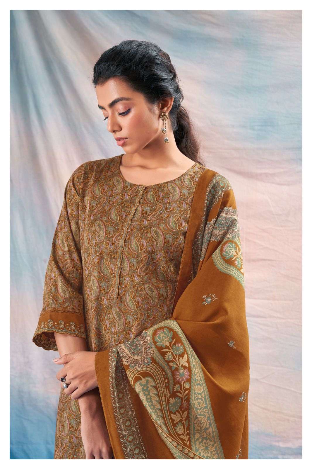 GANGA ASTRID 1814 DESIGNER COTTON SILK PRINT WITH EMBROIDERY WORK HEAVY SUITS WHOLESALE 