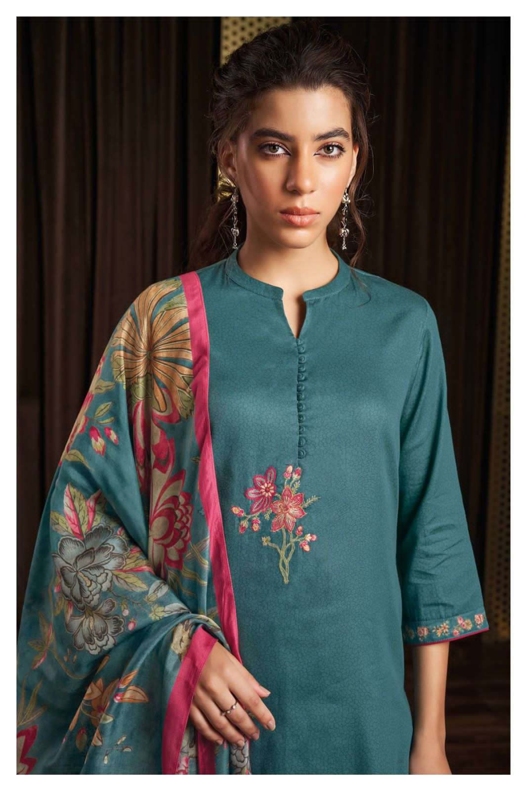 GANGA JEWEL 1812 DESIGNER COTTON SILK PRINTED EMBROIDERY WORK AND LACE HEAVY SUITS WHOLESALE 
