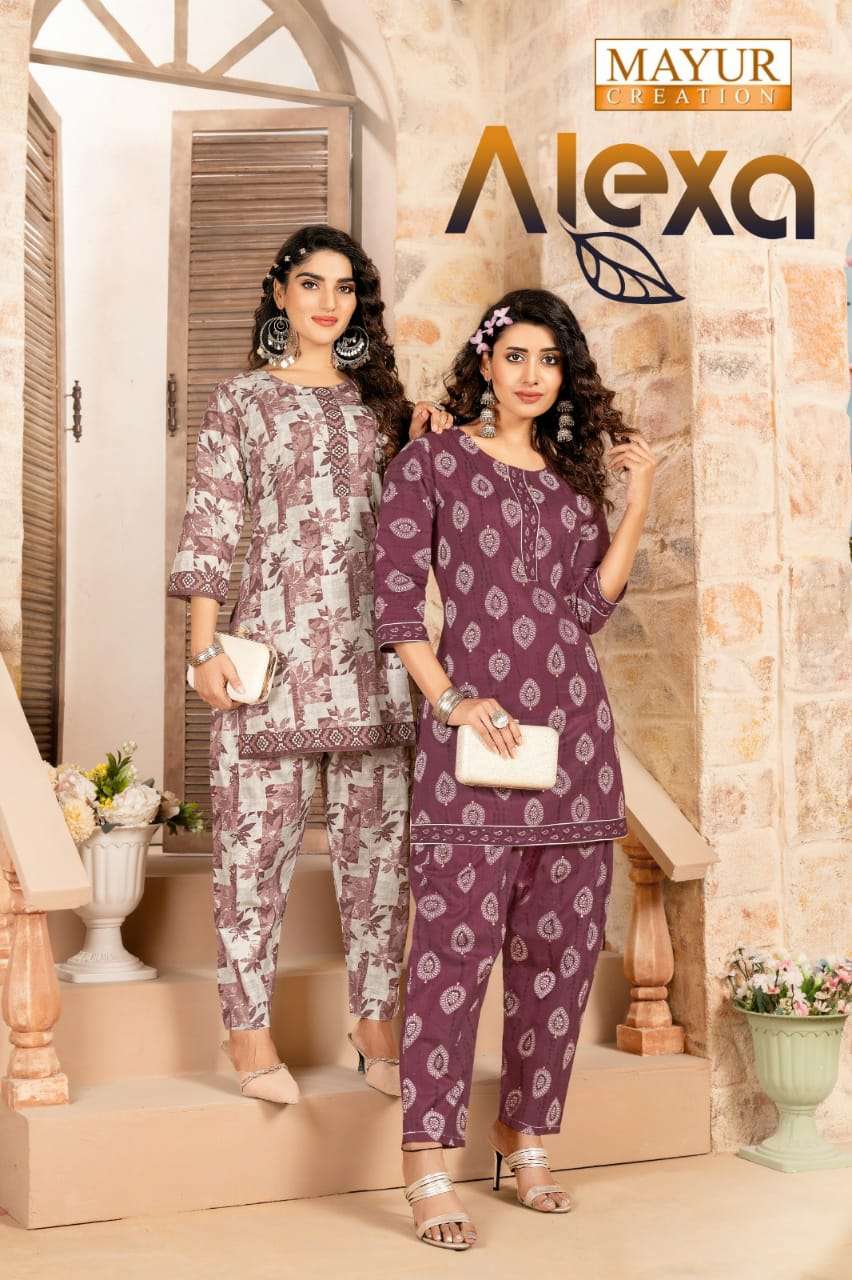 MAYUR ALEXA DESIGNER COTTON PRINTED BUTTON PATTI ON NECK KURTI WITH POCKET PANT IN BEST WHOLESALE RATE
