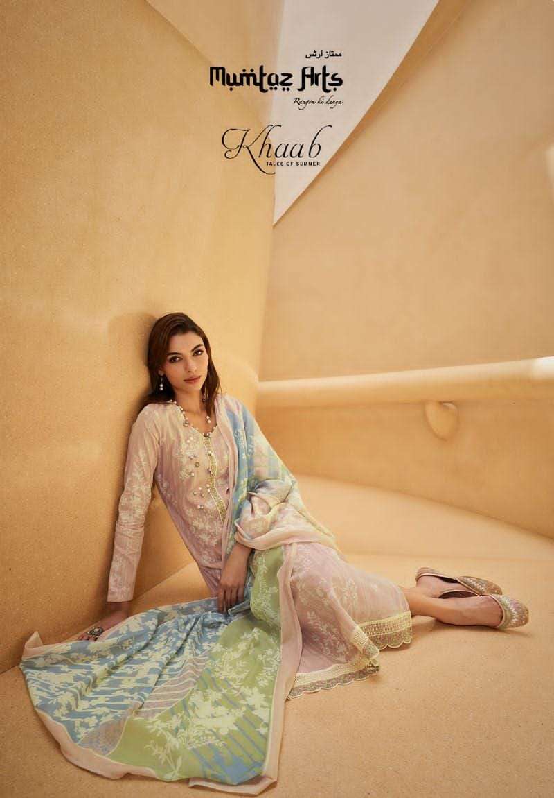 MUMTAZ ARTS KHAAB NX DESIGNER LAWN COTTON DIGITAL PRINTED HEAVY EMBROIDERY WORK SUITS IN BEST WHOLESALE RATE