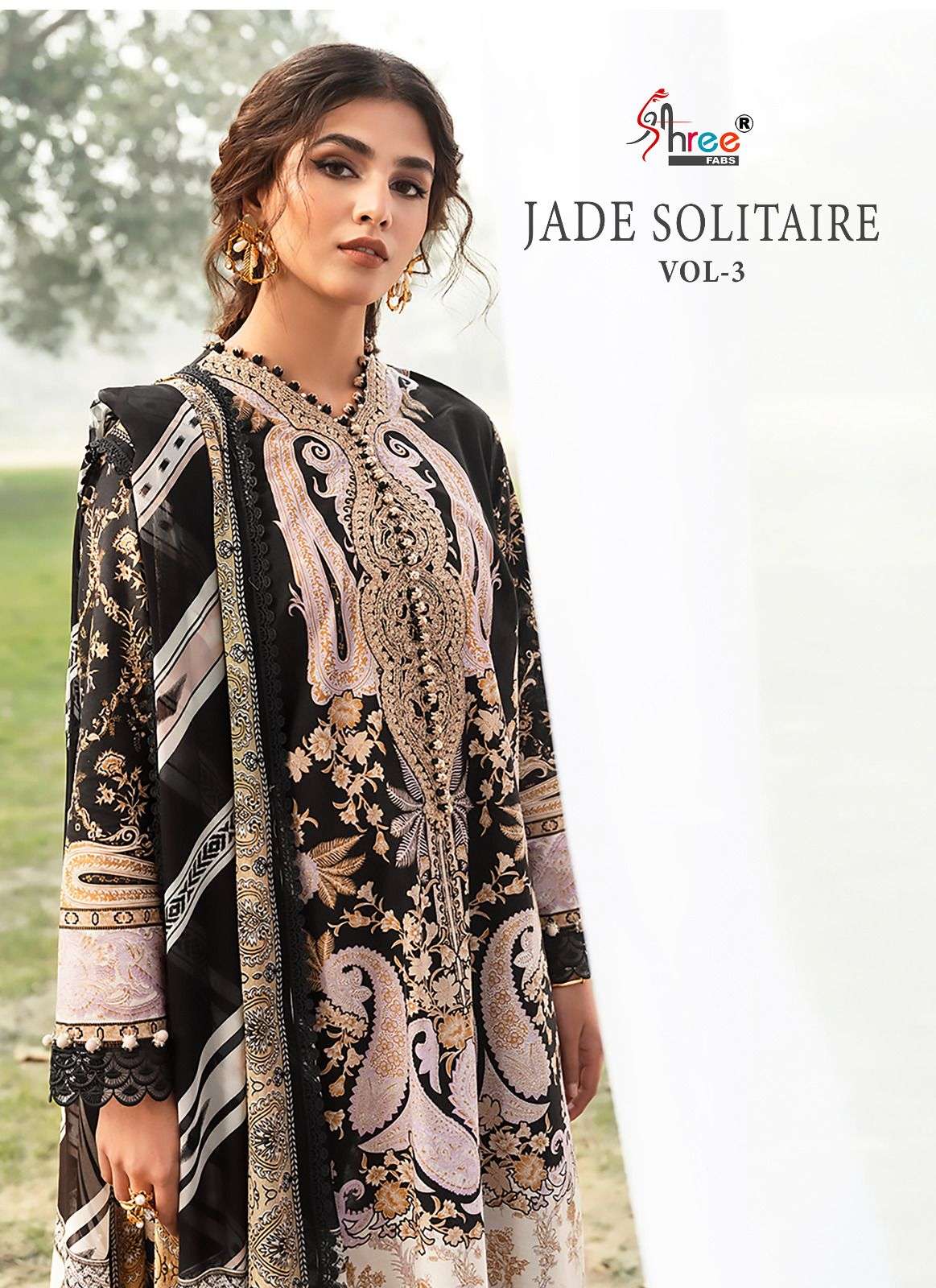 SHREE FAB JADE SOLITAIRE VOL 3 DESIGNER COTTON PRINT WITH PATCH EMBROIDERY WORK PAKISTANI REPLICA SUITS WHOLESALE 