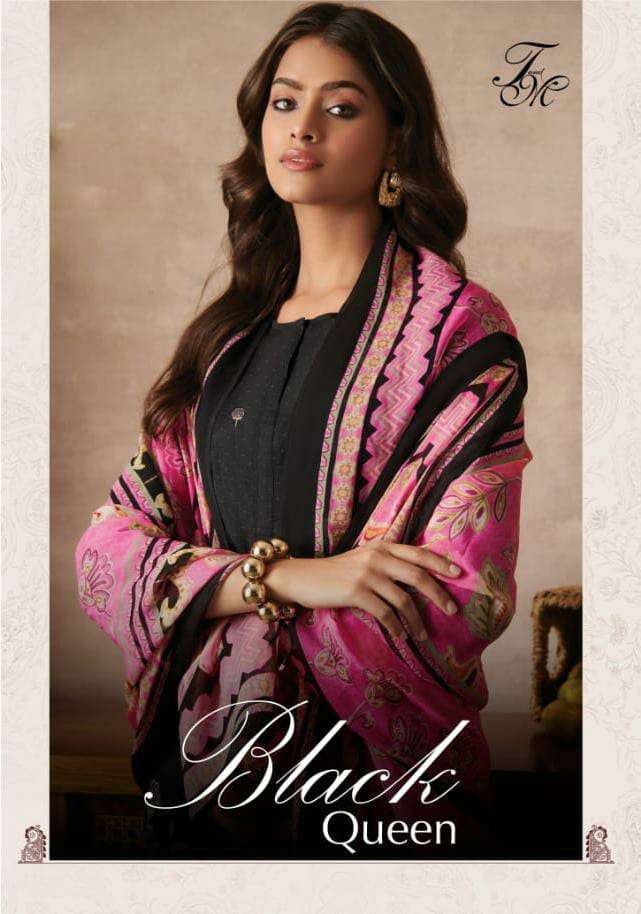 T&M BLACK QUEEN DESIGNER MUSLIN SILK DIGITAL PRINT WITH HANDWORK AND DAMAN EMBROIDERY WORK HEAVY SUITS WHOLESALE 